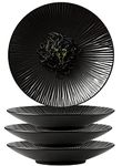 Jusalpha Set of 4-Japanese Style Porcelain Dinner Plates, Versatile Circular Serving Plates for Breakfast, Salad, Steak Dinner, PL018 (8.8 Inches, Black)