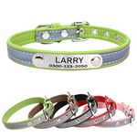 Yonsbox Custom Personalized Reflective Cat Dog Collar with Name Plate Engraved Cute Green Puppy Kitten Dog Cat Collars for Male Female Boy Girl Small Medium Large Cats Dogs