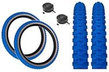 PAIR Baldy's 16 x 1.75 BLUE With TAN WALL Kids BMX/Mountain Bike Tyres And Schrader Tubes