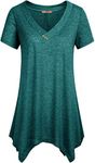Miusey Plus Size Aline Tops, Womens Spring V-neck Shirts Flowy Asymmetrical Tops Irregular Hem Swing Ruched Tunics Chic Cozy Baggy Tee Casual Long Length Home Wear Green XXL