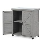 Outdoor Storage Cabinet & Potting Bench Table with Metal Top, Wooden Patio Furniture, Garden Workstation (Classic Grey, 36x31x17in)