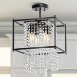 YITAHOME Crystal Square Chandeliers, Modern Adjustable Island Pendant Light Fixtures for Dining Room, Kitchen, Living Room, Entryway, UL Listed, Black