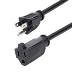 StarTech.com 25ft (7.6m) Power Extension Cord, NEMA 5-15R To NEMA 5-15P Black Extension Cord, 13A 125V, 16AWG, Outlet Extension Power Cable, NEMA 5-15R To NEMA 5-15P AC Power Cord, UL Listed (PAC10125)