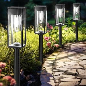 NEWMESSI Solar Pathway Lights Outdoor, 6 Pack Solar Garden Lights Waterproof Bright LED Path Lights Solar Powered for Outside Yard Patio Lawn Walkway Driveway Decor Landscape Lighting (Cool White)