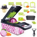 Auzeuner Veggie Chopper with Container, Vegetable Chopper, Pro Onion Chopper, Multifunctional 14 in 1 Food Chopper, Kitchen Vegetable Slicer Dicer Cutter,Veggie Chopper With 8 Blades, Hand Guard