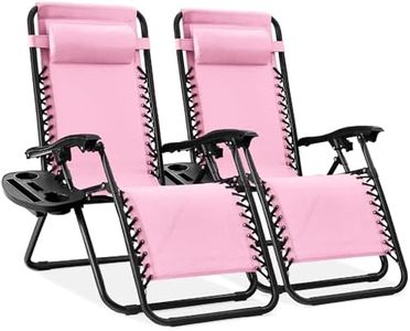 Best Choice Products Set of 2 Adjustable Steel Mesh Zero Gravity Lounge Chair Recliners w/Pillows and Cup Holder Trays - Bubblegum Pink/Black