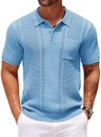 COOFANDY Polo Shirts for Men Shorts Sleeve Knit Polo Shirt Slim Fit Stretchy Golf Polo Shirts Fashion Collared Shirt Blue