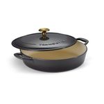 Tramontina Bestow Enameled Cast Iron Braiser Pan with Lid, 4-quart, Smoke with Gold Knob