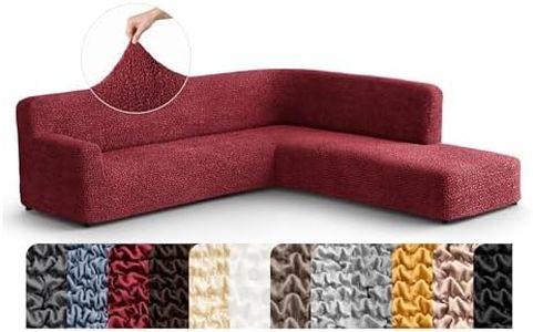 PAULATO BY GA.I.CO. Sectional Sofa Cover - Corner Sofa Cover - Bumper Chaise Couch Covers - Washable Couch with Ottoman Slipcover - Microfibra - Burgundy (Right Facing Bumper Chaise Sectional)