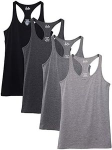 Kalon Women's 4-Pack Racerback Shelf Bra Camisole Base Layer (Large, Black/Greys)