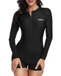 Daci Women Long Sleeve Rash Guard One Piece Boyleg Swimsuit Zipper Surfing Bathing Suit UPF 50+, Black, Large