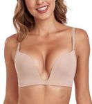 Lemorosy Convertible Push Up Bra Women's Deep V Plunge Red Carpet Low Cut Sexy U Shaped with Light Padded(Beige,36D)