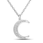 ELEGANZIA Crescent Moon Necklaces for Women Teens Girls Mom, Moon Pendant Sterling Silver Cubic Zirconia Minimalist Jewelry Gifts for Her