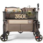 TIMBER RIDGE Extra Large Collapsible Folding Wagon Carts, Heavy Duty Outdoor Camping Garden Utility Wagons with Oversize Bed, Adjustable Handle, Cup Holders (Brown)
