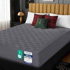 Utopia Bedding Quilted Mattress Protector, Breathable Mattress Pad, Deep Fitted Cover (Grey, Double - 135 x 190 + 38 cm)