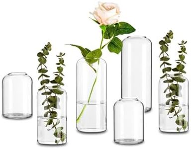 Glasseam Glass Bud Vase Set of 6, Cute Clear Vases for Centerpieces, Handmade Small Vase for Flowers, Unique Flower Vases Decorative, Modern Cylinder Vases for Weding Table Dining Room Decorations