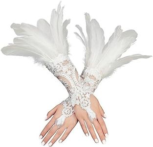 UQJE Women's White Feather Lace Long Gloves Witch Spider Web Wrist for Halloween Pack of 2
