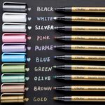 Ohuhu Premium Metallic Marker Pens Fine Tip 10 colours Glitter Paint Pen Window Marker for DIY Card Making Coloring Books Scrapbook Photo Album Rock Art 2 mm fine tips