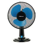 Belaco 12inch Blue Table Fan Desk Fan with 3 Speed Oscillating cooling fan Stand Fan floor fan Low Noise Strong Resistant Base high protective mesh grill home office (Black & Blue)