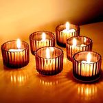 The Purple Tree Amber Glass Votive Tealight Candle Holders for Diwali Christmas (Pack of 4) Diwali Tealights, Ribbed Glass Candle Holder, Home Decor Gift Item, Diwali Decoration, Christmas tealight