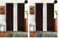 Cortina 2 Piece Solid Design Panel Eyelet Velvet Door Curtains - 7 Feet, Brown (Pack of 2)