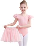 Comfyouth Ballet Outfits for Girls Toddler Shiny Dance Leotards Bodysuit Ruffle Sleeves Ballet Leotard with Detachable Skirt