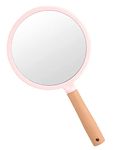 Trifecta Single-Sided Portable Travel Handheld Vanity Mirror with Hanging Hole in Handle Hand Mirror with Comfy Handle for Makeup,Small Cute Wood Hand Mirror(Round, Pink Pack of 1)