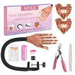 MEKK Practice Hand for Acrylic Nails Flexible Nail Practice Hand Never Fall off Nail Trainning Hand Kits Nail Tech Must Haves with Nail Files, Brush, Acrylic Nail Clipper and Nail Tips