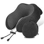 LUXSURE Travel Pillow - Memory Foam Neck Pillow Travel with Supportive Function, Travel Essentials Companion with Built-in Storage Bag, Ideal for Travel, Airplane, Office and Home Use (Hemp Black)