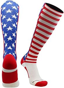 USA American Flag Stars and Stripes Over the Calf Socks (Royal/Red/White, X-Large) - Patriotic Knee High Socks for Softball, Baseball, Football, Soccer & More - Patriotic Sports Socks