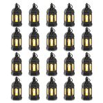 20 PCS Mini Lanterns Decorative for Centerpiece - Romadedi Hanging Small Black Lantern Bulk with Flickering LED Candles for Halloween Decorations, Wedding Decor, Christmas Table, Batteries Included