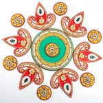 New Floor Rangoli Acrylic Handcrafted Indian Traditional Home Décor for Festival Diwali Wedding Party Wall Interior Decoration and Gifting Size - 14" (Red Diya)