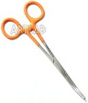 German Vinyl Grip Locking Straight & Curved Hemostat -Hemostat Forceps- Stainless Steel Locking Tweezer Clamps - Ideal Hemostats for Nurses, Fishing Forceps, Crafts and Hobby (Orange CVD 6.25")