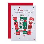 Hallmark Christmas Card for Son - Funny Festive Crackers Design with Red Foil