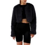 Amazhiyu Womens Faux Fur Coat, Winter Long Sleeve Jacket Crew Neck Open Front Outwear Plush Warm Cardigan Black XXL