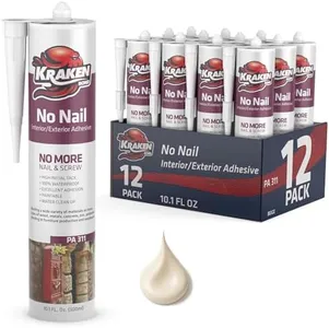 KRAKEN BOND No More Nails Clear Polyurethane Adhesive - 100% Waterproof (D4) and Sealant for Wood, Ceramic, Tile, Floor, Granite, Rubber | 12 Pack, 10.1 Fl. Oz.