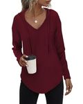 RIROW Womens Hoodie Pullover Long Sleeve Tops Women V Neck Knit Sweatshirt Plus Size 2024 New Burgundy 3X