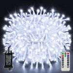 Ollny Christmas Tree Lights, 20m 200 LED Outdoor Fairy Light Mains Powered, Waterproof Cool White String Light with Plug/Remote/8 Modes/Timer, Bright Lighting Indoor/Outside/Garden/Xmas Decorations