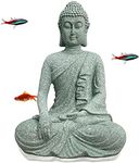 livelyfish Japanese Aquarium Buddha Statue Fish Tank Decorations Heavy-Duty Sandstone Meditating Buddah Figurine Ancient Zen Buda Ornaments Underwater Landscape Decor, B