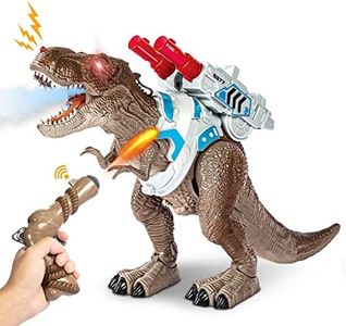 SWTOIPIG Remote Control React to Shooting Dinosaur Toys, Electronic Walking Spray Dinosaur Toy for Kids, Light Up Eyes, Roaring Sound, Realistic Dragon RC Dinosaur Gifts for 3+ Years Old Boys