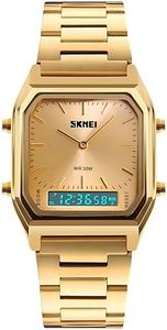 Unisex Wrist Watch, Waterproof Military Analog Digital Watches with LED Multi Time Chronograph, Stainless Steel Business Watches for Men (Gold)