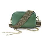 Woodland Leathers Genuine Leather Ladies Cross Body Bag, Shoulder Bag With Adjustable Wide Strap, Chain And Wrest Band, Italian Designed Multipurpose Shoulder & Crossbody Bags For Women (Green)