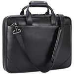 Full Grain Leather Slim Briefcase 15.6 Inch Laptop Bag for Men Black Crossbody Shoulder Messenger Computer Bags Attache Case for Business Work Lawyer