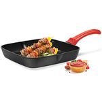 MILTON Pro cook Grill Pan, Nonstick Die Cast Grilling Square Pan, 24 cm for Induction Gas Stove, 3 Layer Non Stick Coated, Barbeque, Tandoori, Roast Pan, 1 Year Warranty,