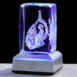 YWHL 3D Crystal Easter Jesus Nativity Manger Scene Figurine with Colorful Light Base, Laser Engraved Birth of Baby Jesus Statue Christmas Religious Gifts, Holy Family Collectible Decor