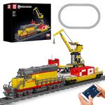 Mould King 12027 Diesel Locomotive Train Building Sets with a Semi-Trailers, Cranes, Remote/App Control Engineering Toy Kit, SD40-2 Scale Model with Train Tracks for Adults (1170 Pieces)