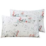 WINLIFE 100% Cotton Pillowcases King Set of 2, Floral Birds Printed on White King Pillow Cases 2, Soft and Envelope Pillow Case (King Size, 20x36 inches)