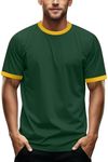 Zengjo Men's Ringer Tee Crewneck Athletic T Shirts Short Sleeve Sport Shirt for Men(Green/Yellow,S)