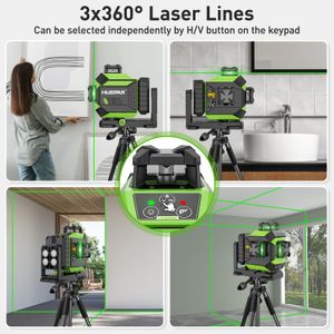Huepar 3D Green Laser Level – Self-Leveling Cross Line Tool