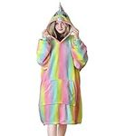 Queenshin Rainbow Unicorn Wearable Blanket Hoodie,Oversized Sherpa Comfy Sweatshirt for Adults Women Girls,Warm Cozy Kawaii Animal Hooded Body Blanket